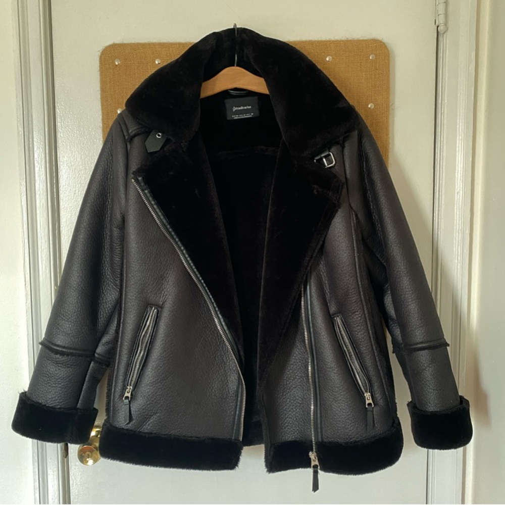 Stradivarius Faux Leather Aviator Jacket